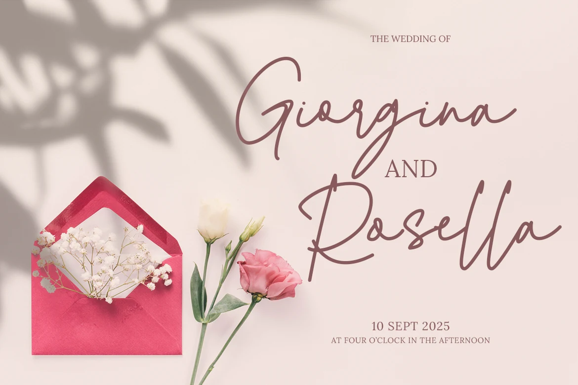 A wedding invitation for Giorgina and Rosella set in Alexandra