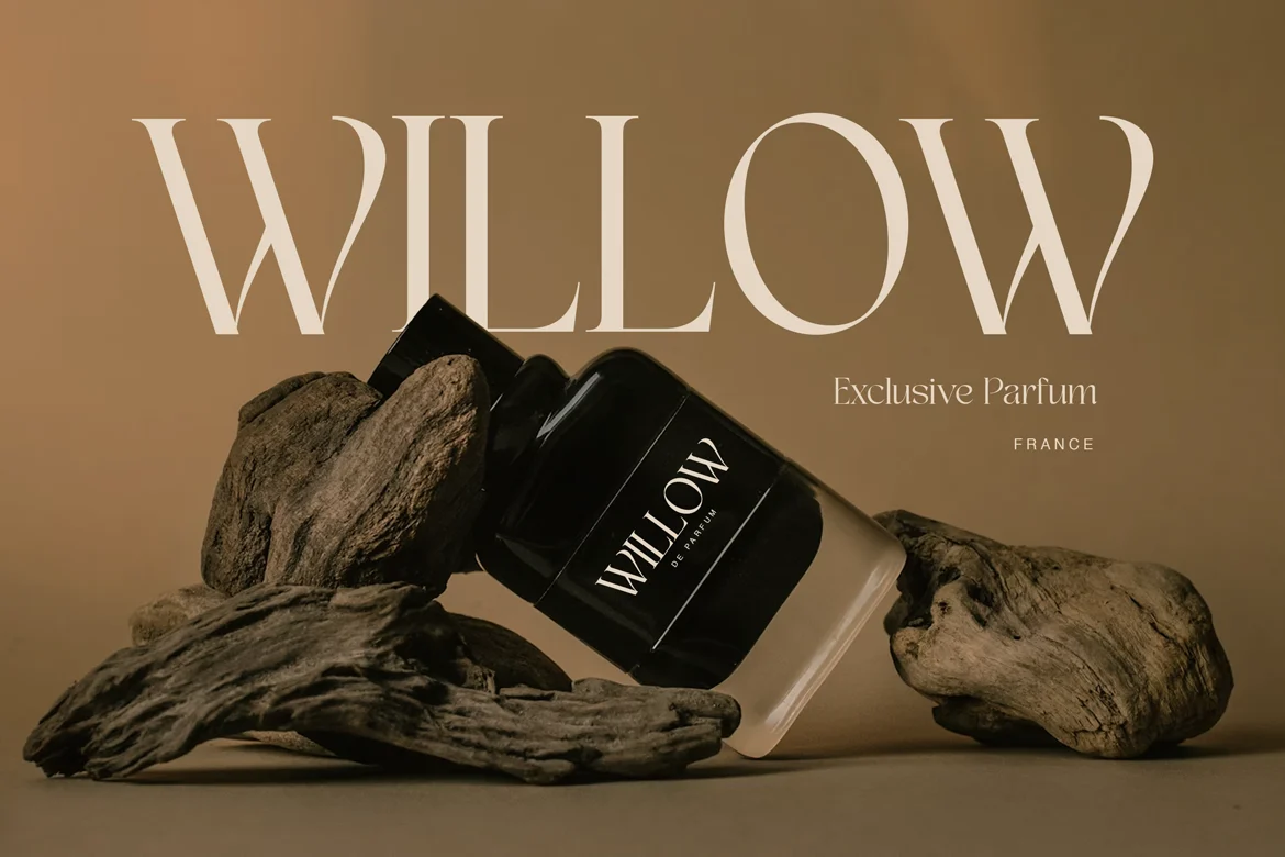 A perfume brand logo set in Thematic
